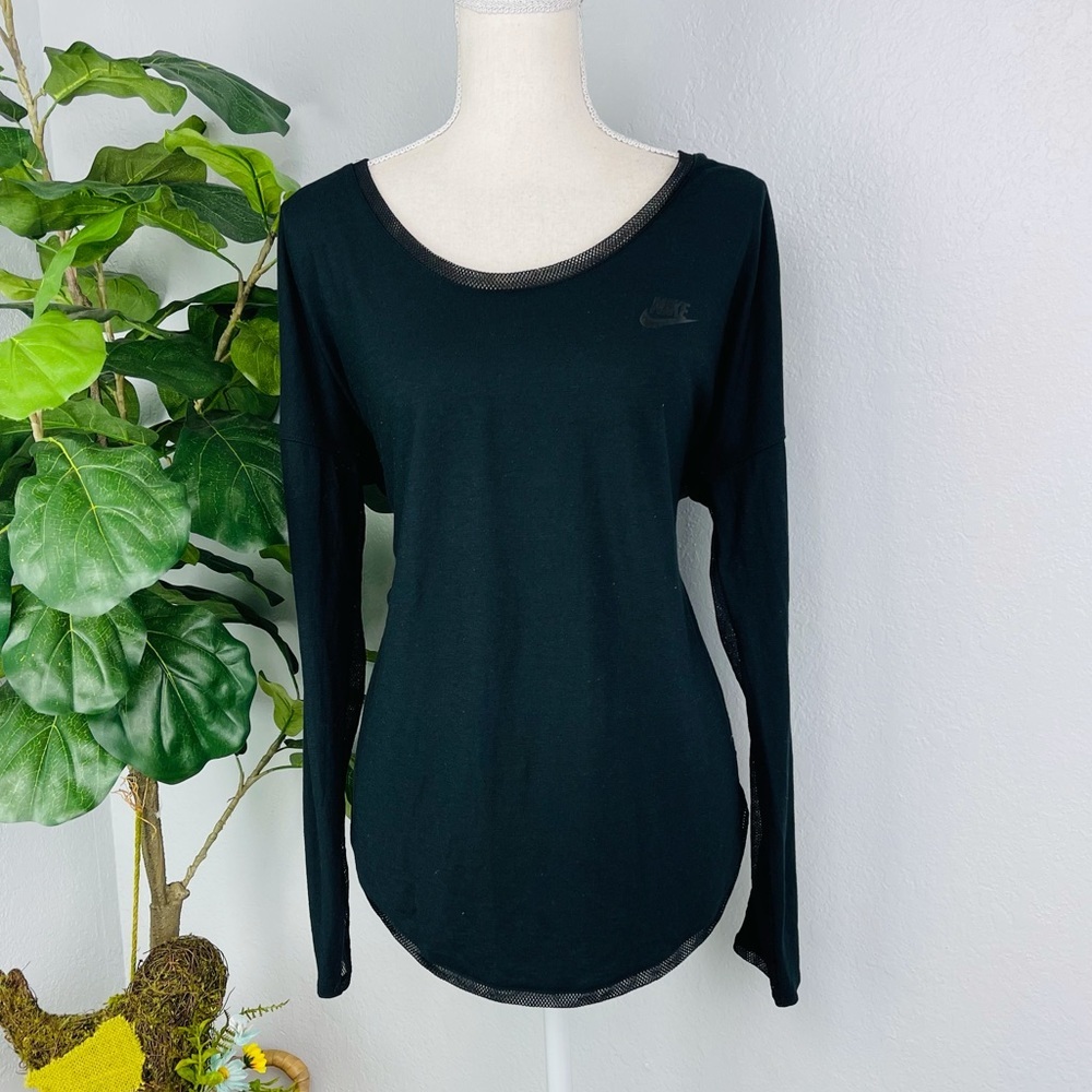 NIKE BLACK MESH LONG SLEEVE WORKOUT TOP